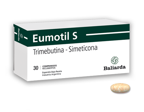 Eumotil S_0_10.png Eumotil S Simeticona Trimebutina antiespasmódico colon irritable constipación diarrea Dispepsia dolor abdominal Eumotil S mala digestión Simeticona Síndrome del intestino irritable Trimebutina